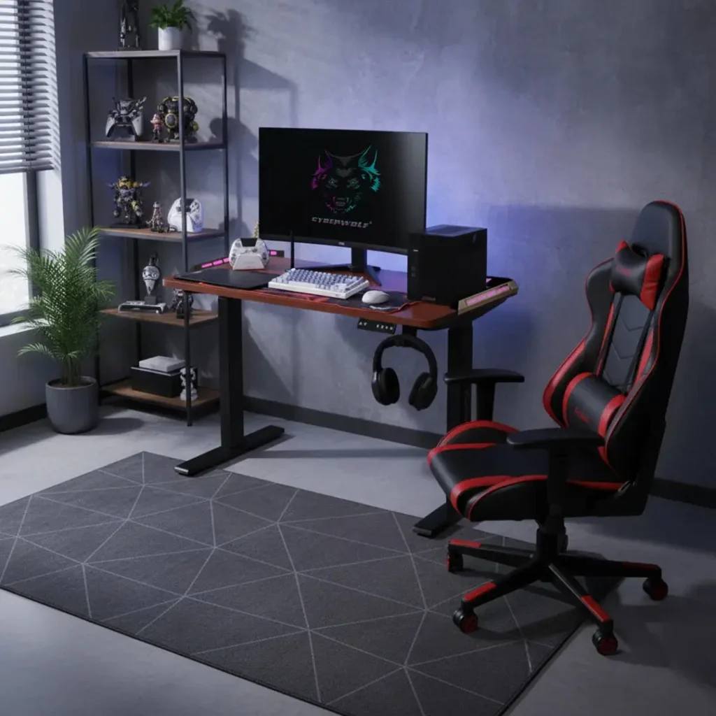 Cyberwolf Premium Wood XL Gaming Desk – RGB Effects & Remote Included