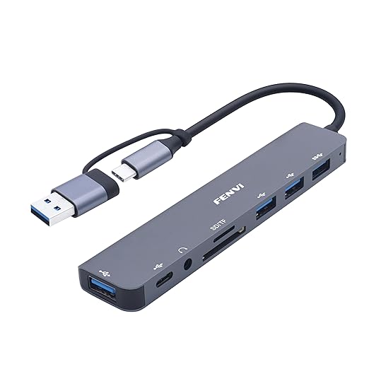 Fenvi 8-in-2 High-Speed USB Hub – Multi-Port USB Expansion Adapter