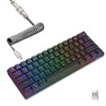 RK ROYAL KLUDGE RK61 60% Wired Mechanical Gaming Keyboard with Coiled Cable, RGB, Hot-Swappable - Black, Red Switch