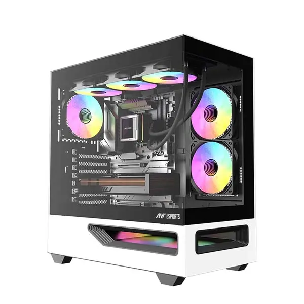 Ant Esports Crystal Spectra Black & White E-ATX Mid Tower Gaming Cabinet with ARGB Fans