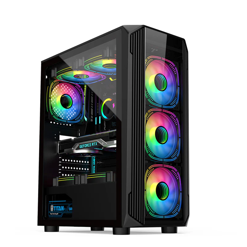 Lapcare Champ LGT-423 Gaming Computer Case – 4 RGB Fans – Black