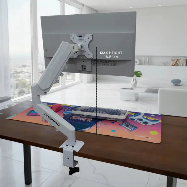 Cyberwolf Single Monitor Desk Mount – Gas Spring – White