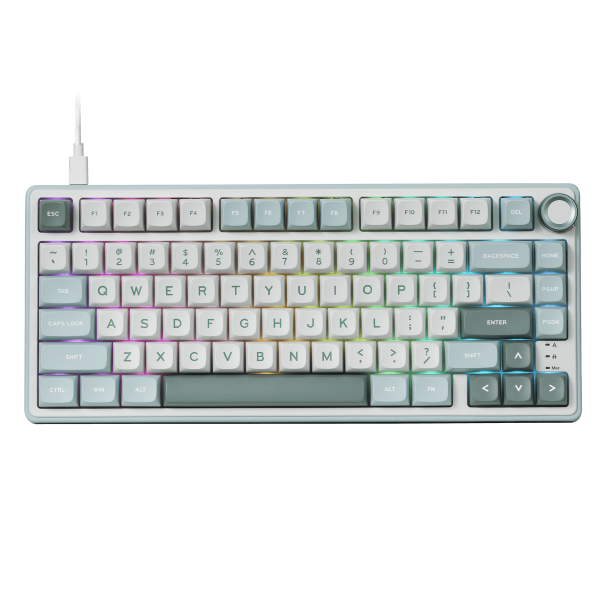 RK Royal Kludge R75 Skycyan Wired Mechanical Gaming Keyboard with Hot-Swappable Knob, 75% TKL RGB, Blue Switch