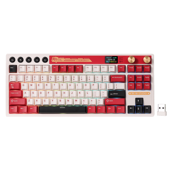 RK ROYAL KLUDGE M87 Wireless Mechanical Gaming Keyboard - Famicom Red, Cream Switch