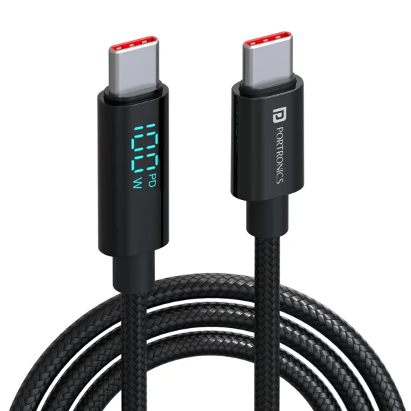 Portronics Konnect View 100W USB-C Cable – 100W PD Charging & Data Sync