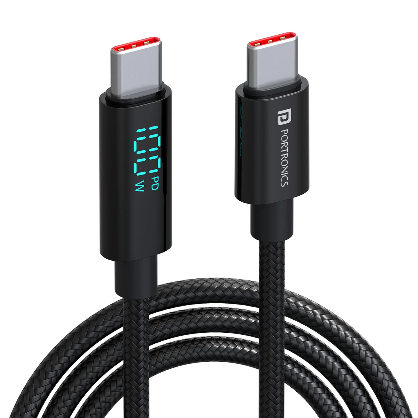 Portronics Konnect View 100W USB-C Cable – 100W PD Charging & Data Sync