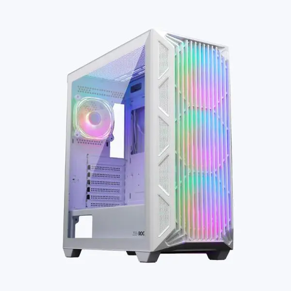 ZEBRONICS Rogue Tempered Glass Mid Tower Case – White