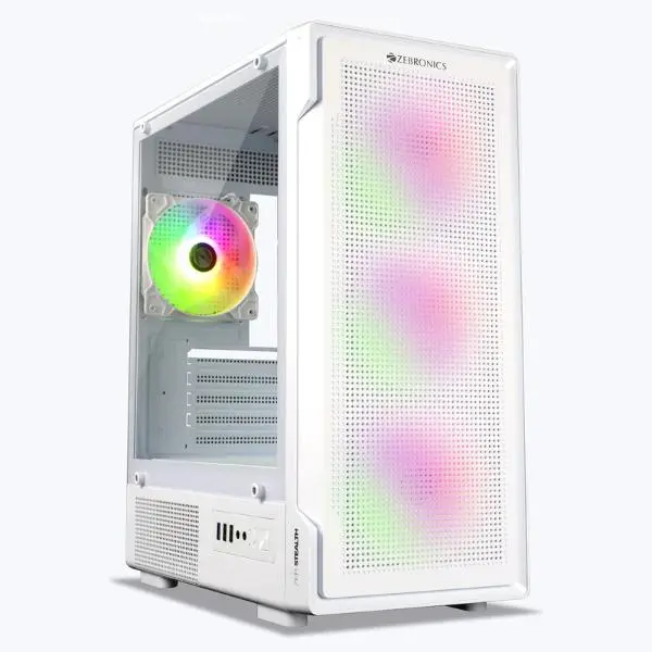 Zebronics Stealth ARGB mATX Gaming Cabinet for Compact Gaming Builds – White
