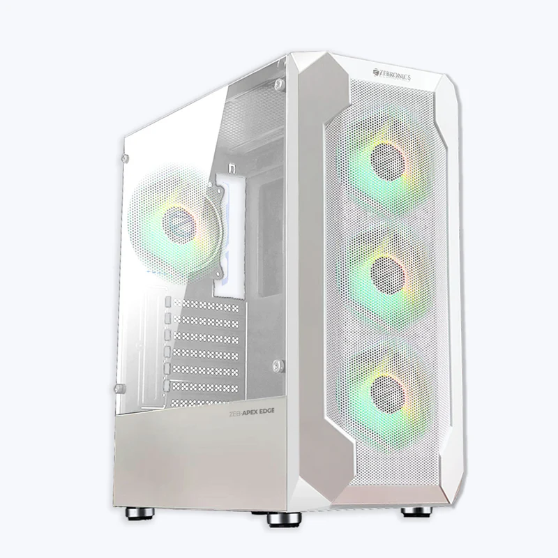 Zebronics Zeb-Apex Edge Premium Gaming PC Case with Mesh Front Panel – White