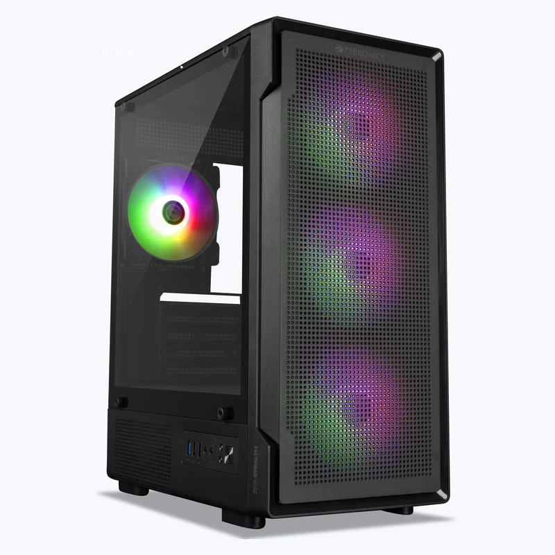 Zebronics Stealth ARGB Gaming Cabinet – Compact Mini Tower Black