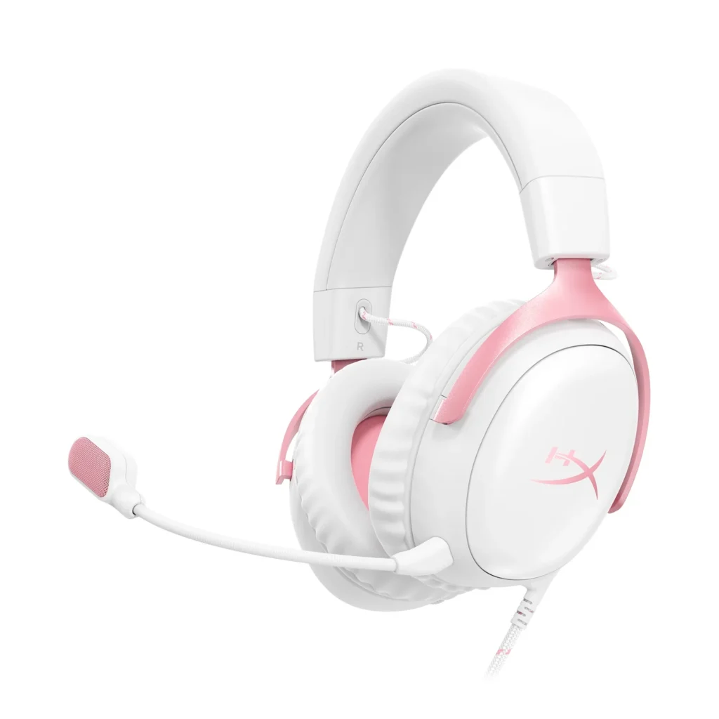 HyperX Cloud III Gaming Headphones – Wired Over-Ear Headset – White/Pink