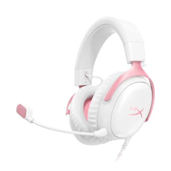 HyperX Cloud III Gaming Headphones – Wired Over-Ear Headset – White/Pink