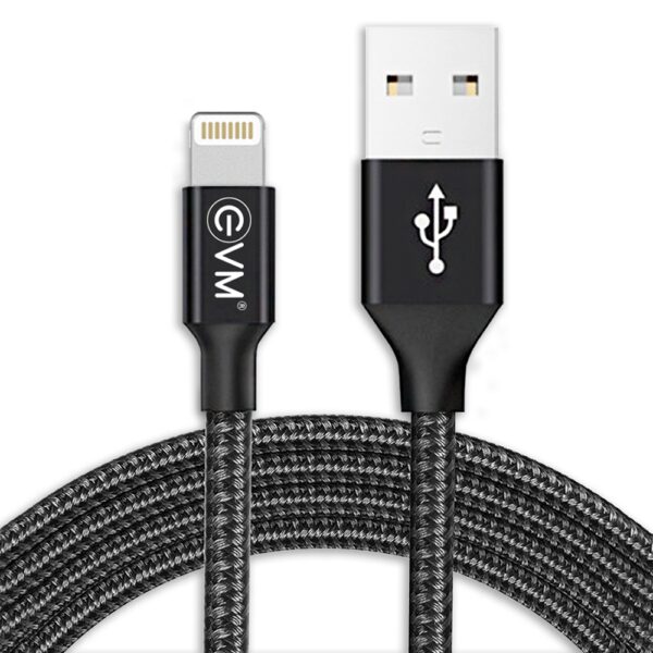 EVM iPhone Lightning 8-Pin Cable 4A Fast Charging & Sync 1 Meter Black