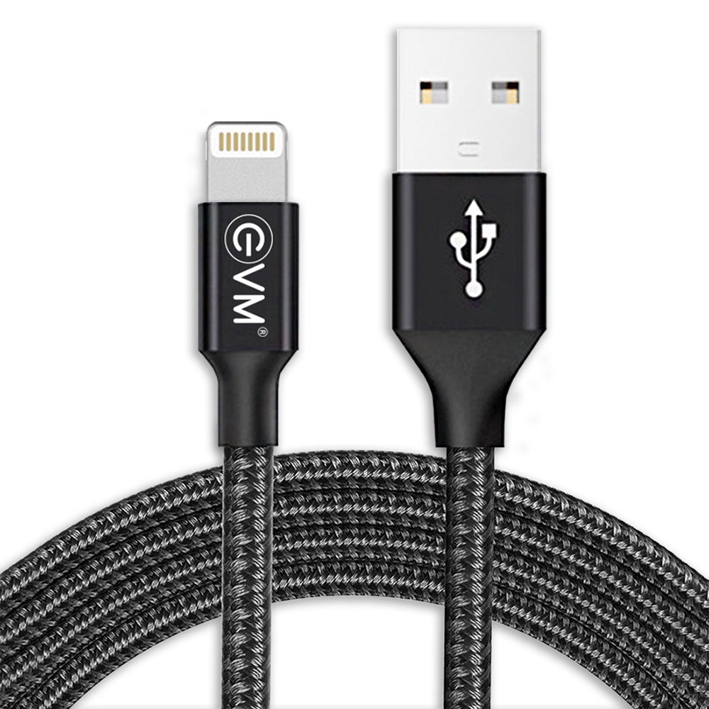 EVM iPhone Lightning 8-Pin Cable 4A Fast Charging & Sync 1 Meter Black