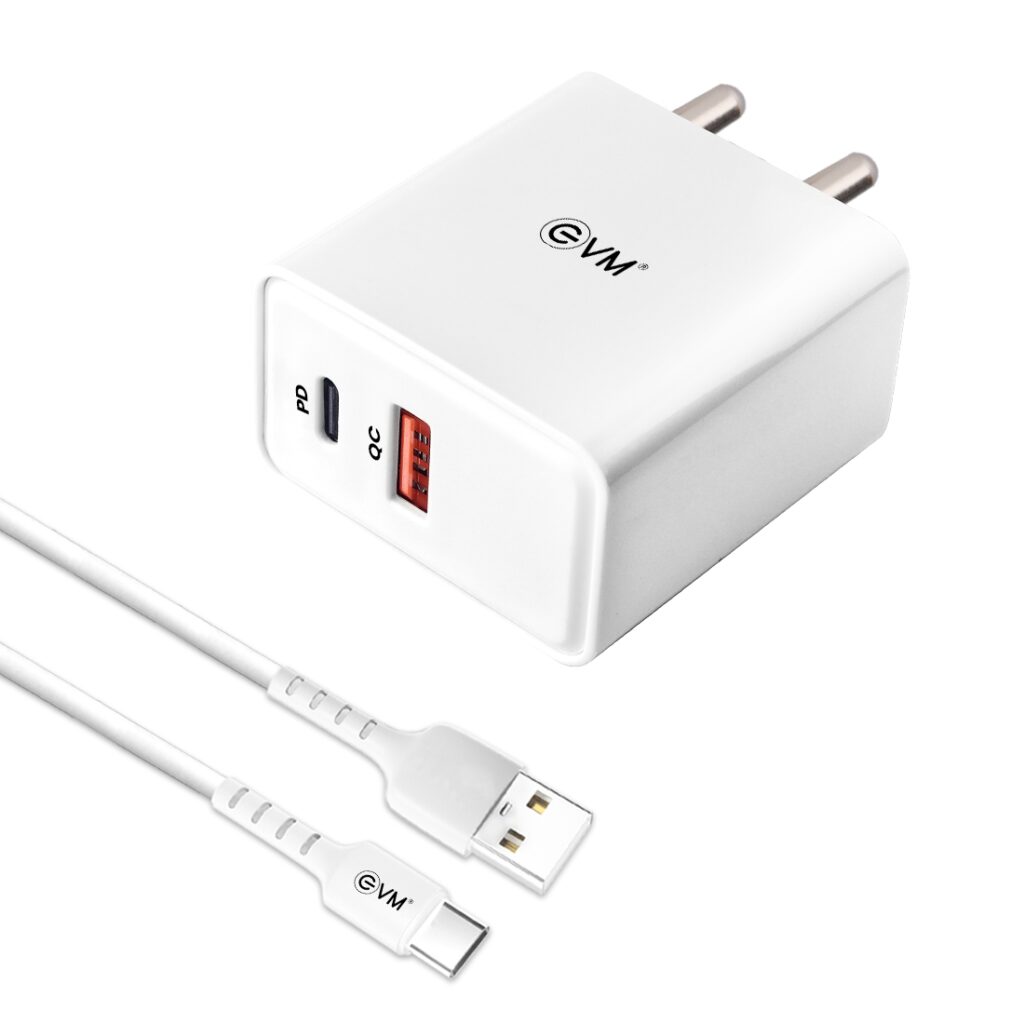 EVM CH-011 36W QC+PD Fast Charger with Type-C Cable – White