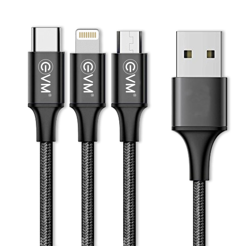 EVM Premium 3-in-1 USB Charging Cable for All Devices Black – M-3