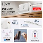EVM CH-013 25W PD Charger for Smartphones with Type-C Cable – White - Image 4