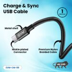 EVM USB Type-C Fast Charge Cable 4A High Speed Nylon Braided Black - Image 3