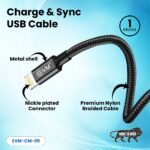 EVM iPhone Lightning 8-Pin Cable 4A Fast Charging & Sync 1 Meter Black - Image 3