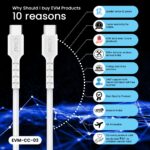 EVM CC-03 Type-C 100W Fast Charging Cable – PVC White 1M - Image 2