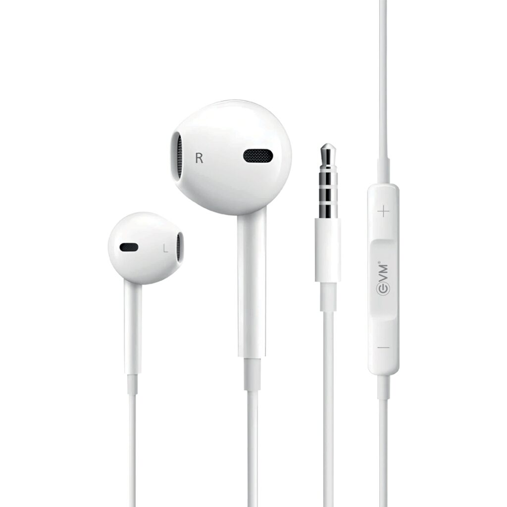 EVM Wired Earphones with 3.5mm Audio Jack & Mic White