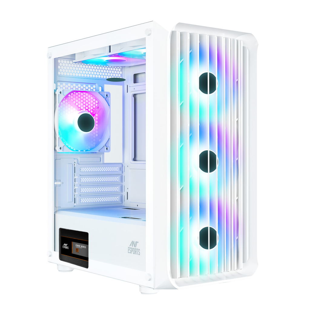 Ant Esports 205 Mini 6F White Micro-ATX Gaming Cabinet 6 ARGB Fans & Tempered Glass
