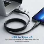 EVM C-018 USB to Type-C Charge & Sync Cable 25W Fast Charging PVC Black 1 Meter - Image 3