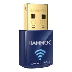 Hammok Ella Wi-Fi + Bluetooth USB Dual Band Receiver | AC600 Dual Band Wireless Adapter | Bluetooth 4.2 Blue