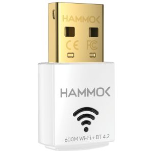 Hammok Ella Wi-Fi + Bluetooth USB Dual Band Receiver | AC600 Dual Band Wireless Adapter | Bluetooth 4.2 white