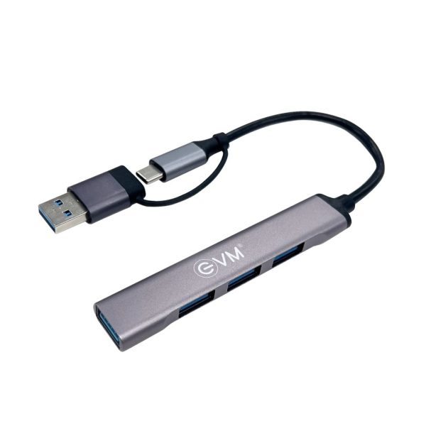 EVM 2-in-1 4-Port USB Hub | USB & Type-C | High-Speed Multiport Adapter