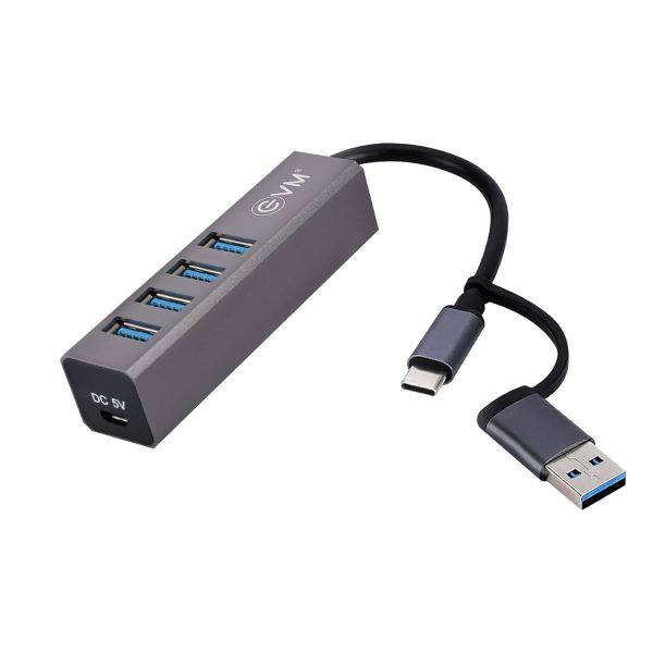 EVM 5-in-1 USB 3.0 Hub | Dual Input USB-C & USB-A | 4× USB 3.0 Ports