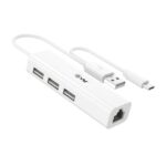 EVM USB 2.0 to RJ45 Ethernet Adapter with 3-Port USB Hub | High-Speed LAN Adapter
