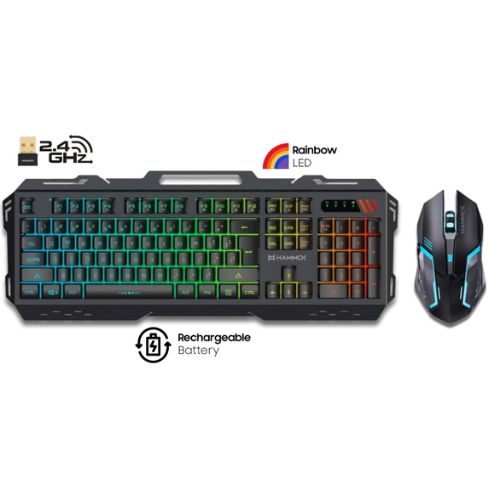 Hammok HULK Wireless Rechargeable Gaming Keyboard & Mouse Combo | Rainbow LED Backlit | 2.4GHz Wireless | Black