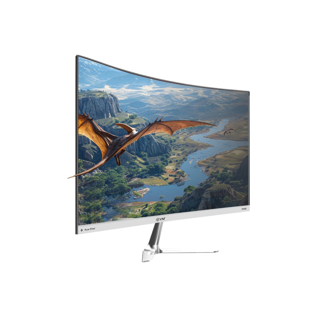 EVM 23.6-Inch Frameless Curved Full HD LED Monitor with Built-in Speakers | HDMI + VGA | EVM LED | Black
