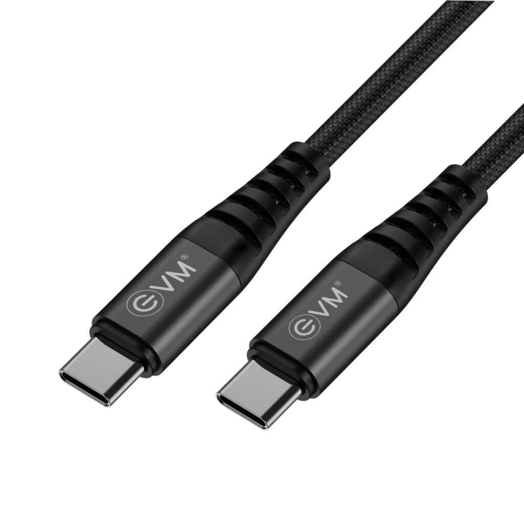 EVM Type-C to Type-C 60W Fast Charging Nylon Braided Cable 1M Black – EVM-CC-07