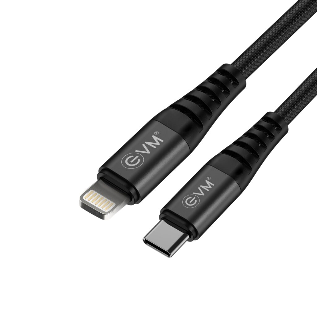 EVM 27W Fast Charging Type-C to Lightning Cable – Braided Metal Head Black (1M)