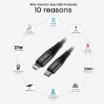 EVM 27W Fast Charging Type-C to Lightning Cable – Braided Metal Head Black (1M) - Image 2