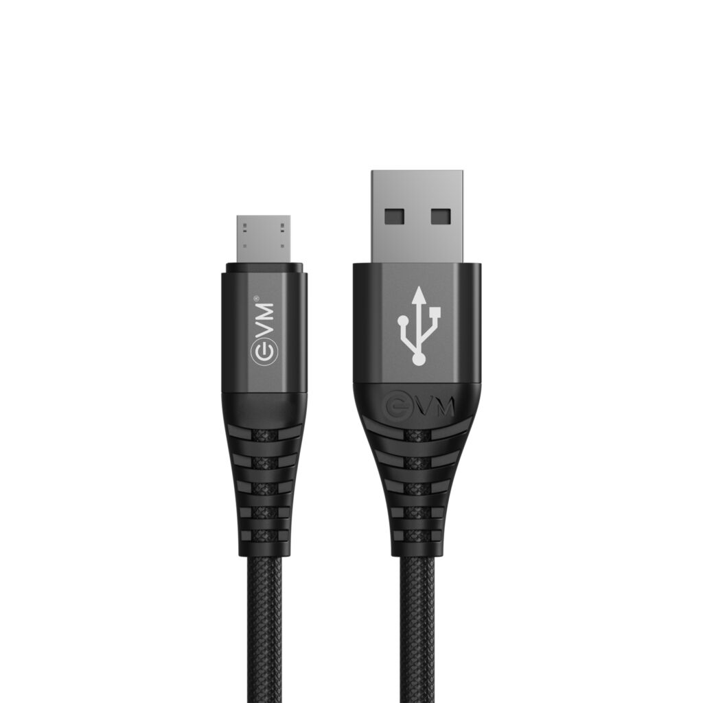 EVM Micro USB 18W Fast Charging Nylon Braided Cable 1M with Metal Head (Black) – CM-011