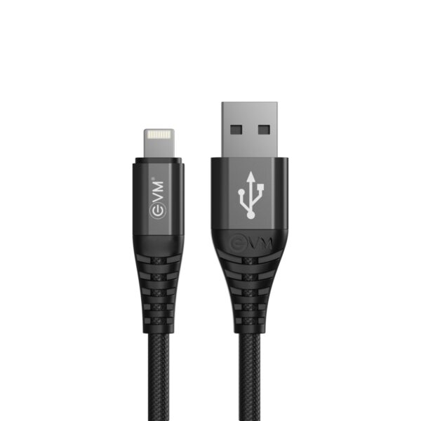 EVM CM-013 Lightning to USB Cable 12W Fast Charge Nylon Braided Black 1 Meter