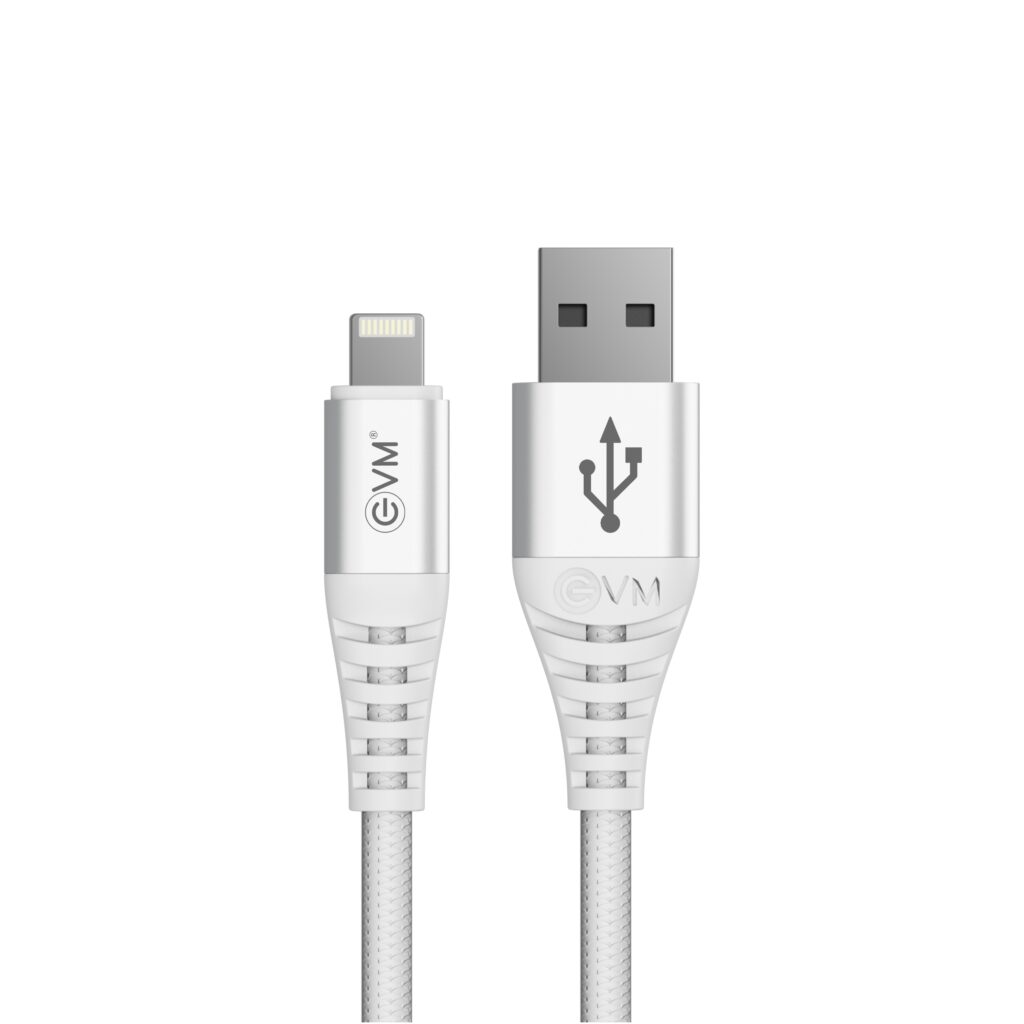 EVM Nylon Braided Lightning Charging Cable – 12W White 1M (CM-013)