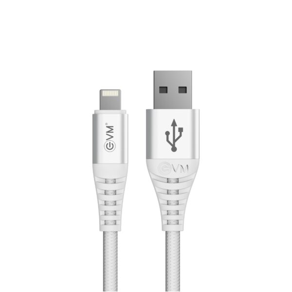 EVM Nylon Braided Lightning Charging Cable – 12W White 1M (CM-013)