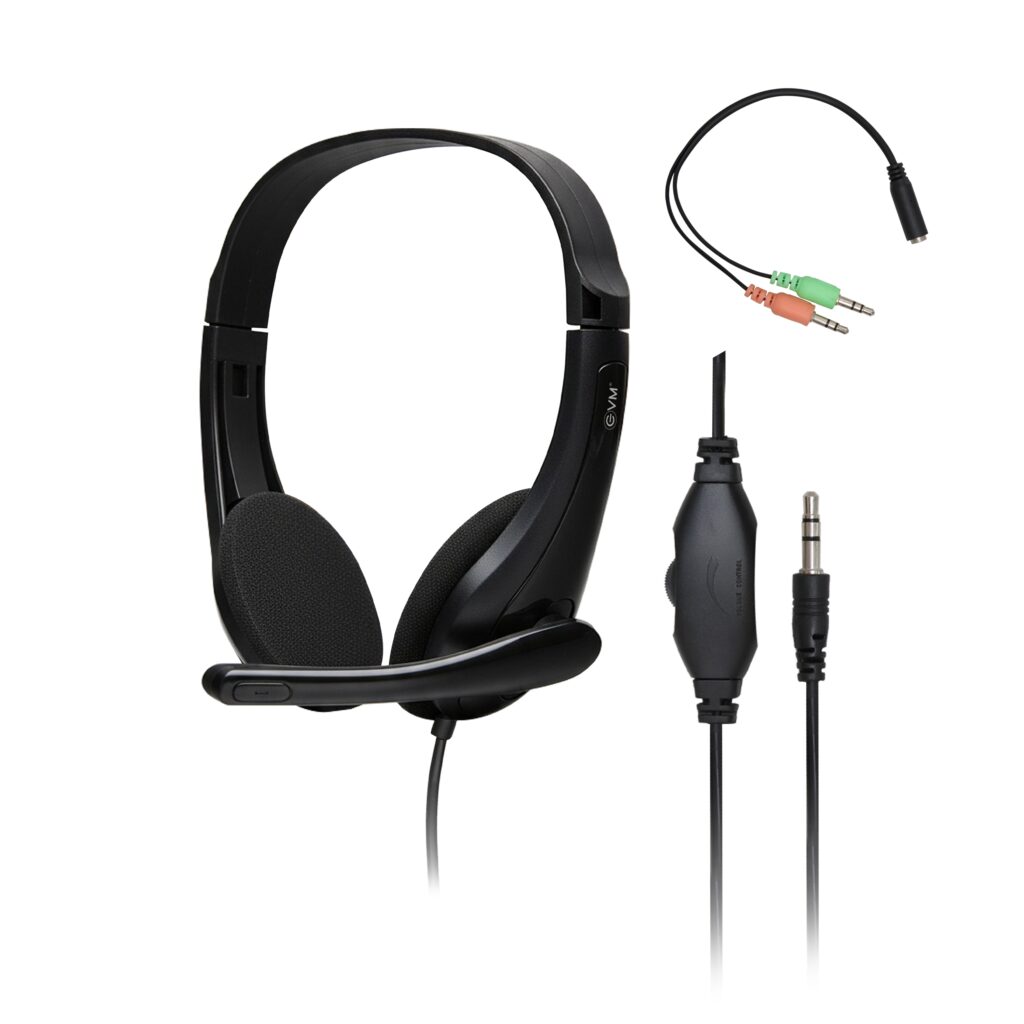 EVM WDH-02 EnTune Wired Headphones with Deep Bass & Mic – Black