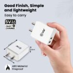 EVM CH-03 Wall Charger with Dual USB Ports & Micro USB Cable – White - Image 2
