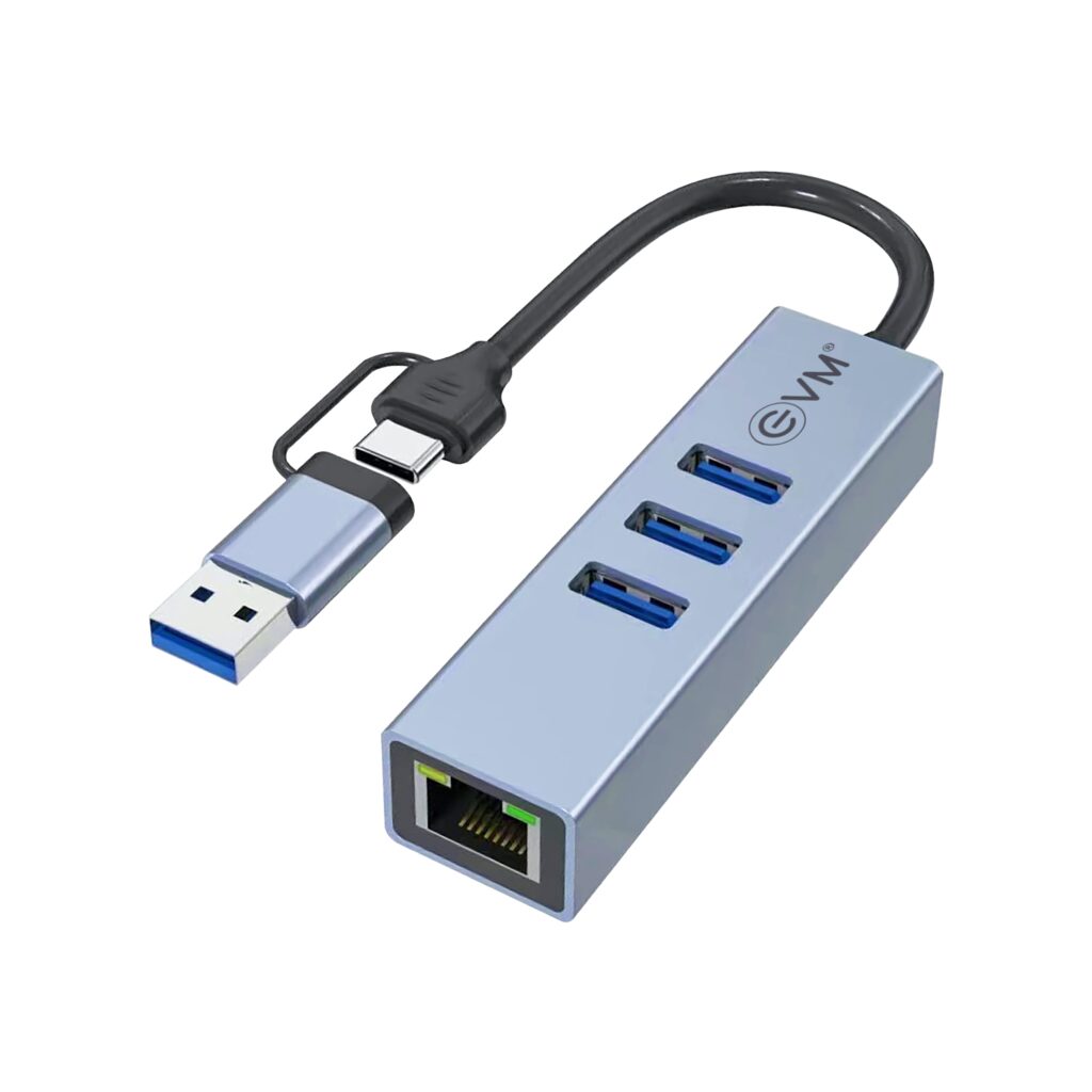 EVM 4-in-1 USB 3.0 Hub with Gigabit Ethernet | Dual Input USB-C & USB-A