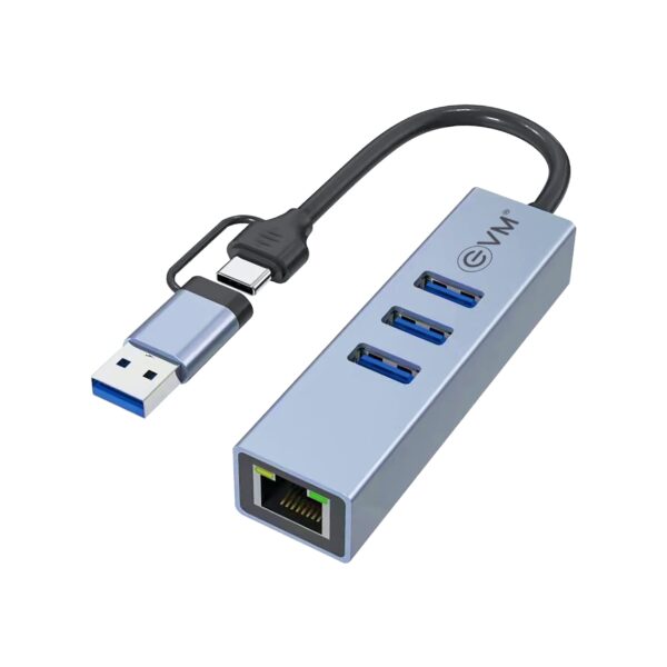 EVM 4-in-1 USB 3.0 Hub with Gigabit Ethernet | Dual Input USB-C & USB-A