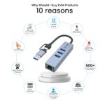 EVM 4-in-1 USB 3.0 Hub with Gigabit Ethernet | Dual Input USB-C & USB-A - Image 2