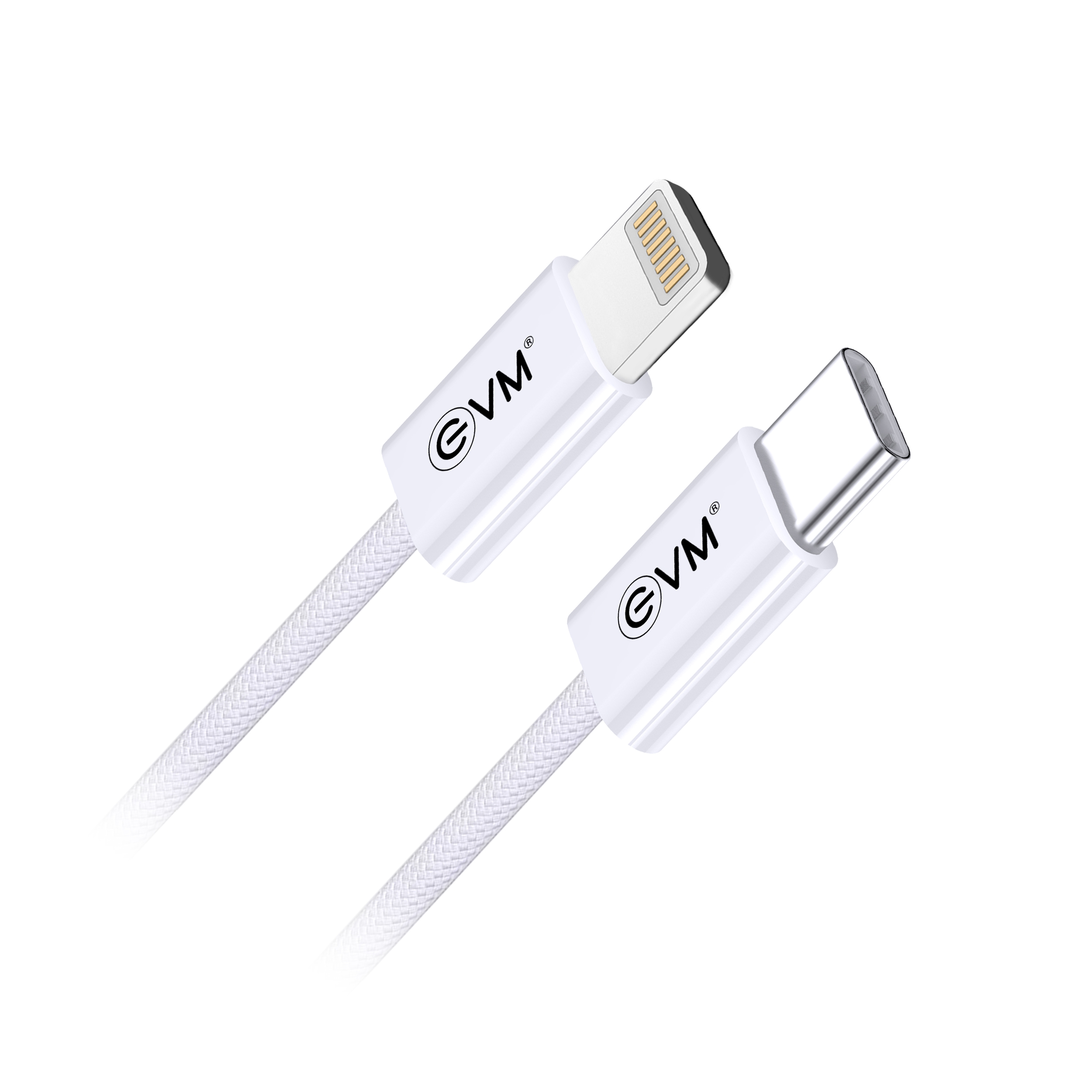 evm_cl_03_a_image_1 EVM Nylon Braided Type-C to Lightning Cable – Fast Charge 27W White 1M