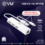 EVM USB 2.0 to RJ45 Ethernet Adapter with 3-Port USB Hub | High-Speed LAN Adapter - Image 3
