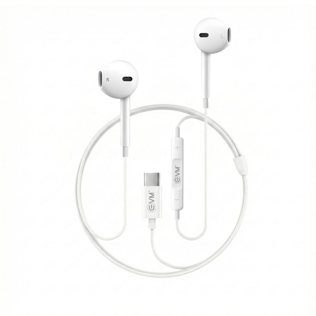 EVM Type-C Wired Headphones with Mic White – EVM-HF-06