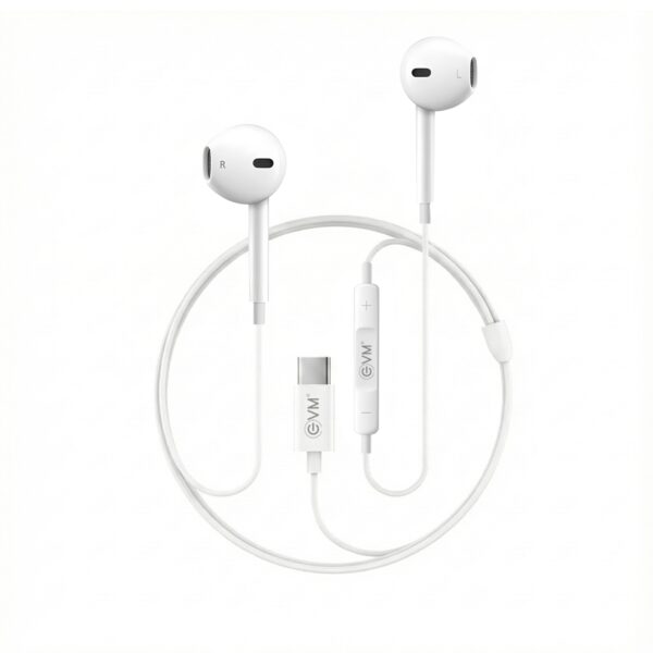 EVM Type-C Wired Headphones with Mic White – EVM-HF-06